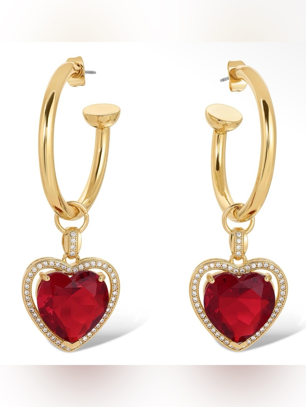 Vanessa Mooney Gold Ruby Heart Earrings with Red Heart Drop Brand New Stunning